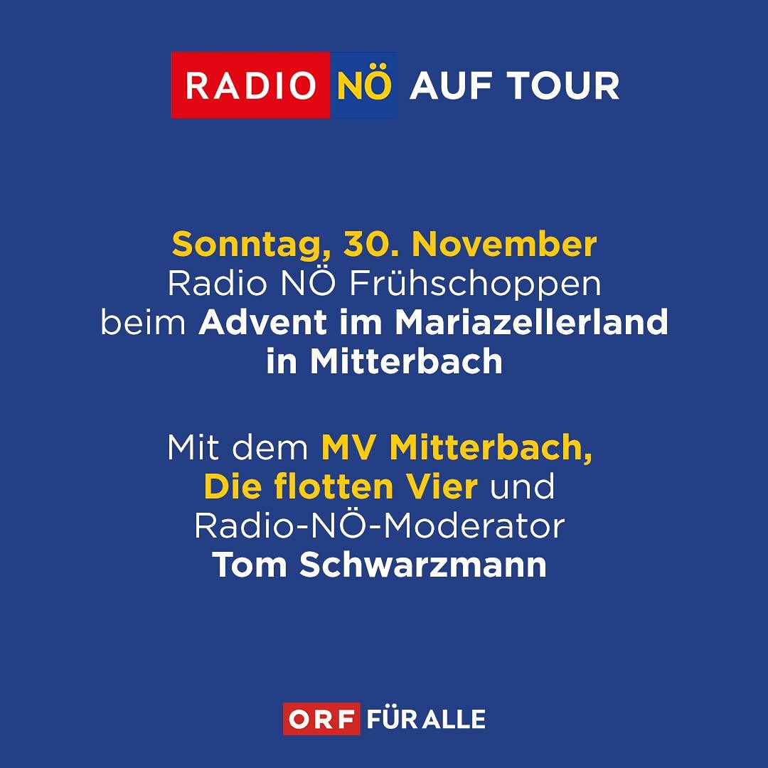 ⭐ ADVENT, ADVENT... ⭐
•
•
•
Nächsten Sonntag, den 30. November 2025, findet in der „Alten Gerberei“ ab 11:00 Uhr, der Radio Niederösterreich Frühschoppen im Rahmen des Mariazeller Advents statt. 🎺⭐
Wir, der Musikverein Mitterbach und „die Flotten 4“ freuen sich auf zahlreichen Besuch! 🤩
•
•
•
#mvmitterbach #musikvereinmitterbach #mariazelleradvent #advent #mariazell
